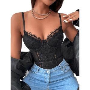 Women's Floral Lace Spaghetti Strap Cami Bodysuit